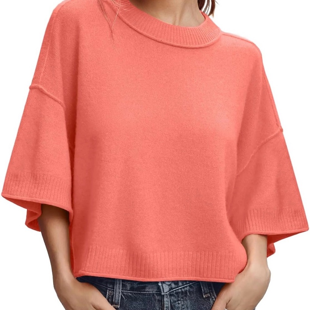 Women's Orange Boxy Short-Sleeve Sweater